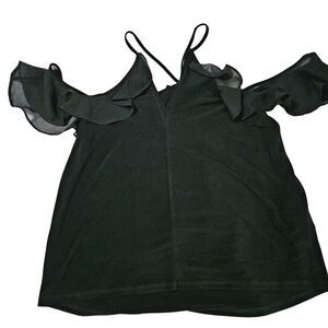 BCB Generation Womens Blouse Black Size Medium Polyester Blend Cold Shoulder